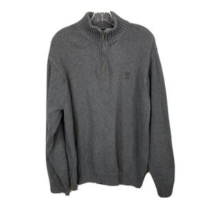 Izod Sweater Mens Sz‎ XL Gray Cotton Knit 1/4 Zip Mock Neck Pullover Logo